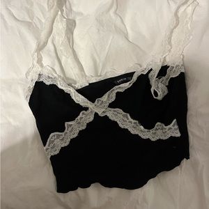 black tank top with white lace